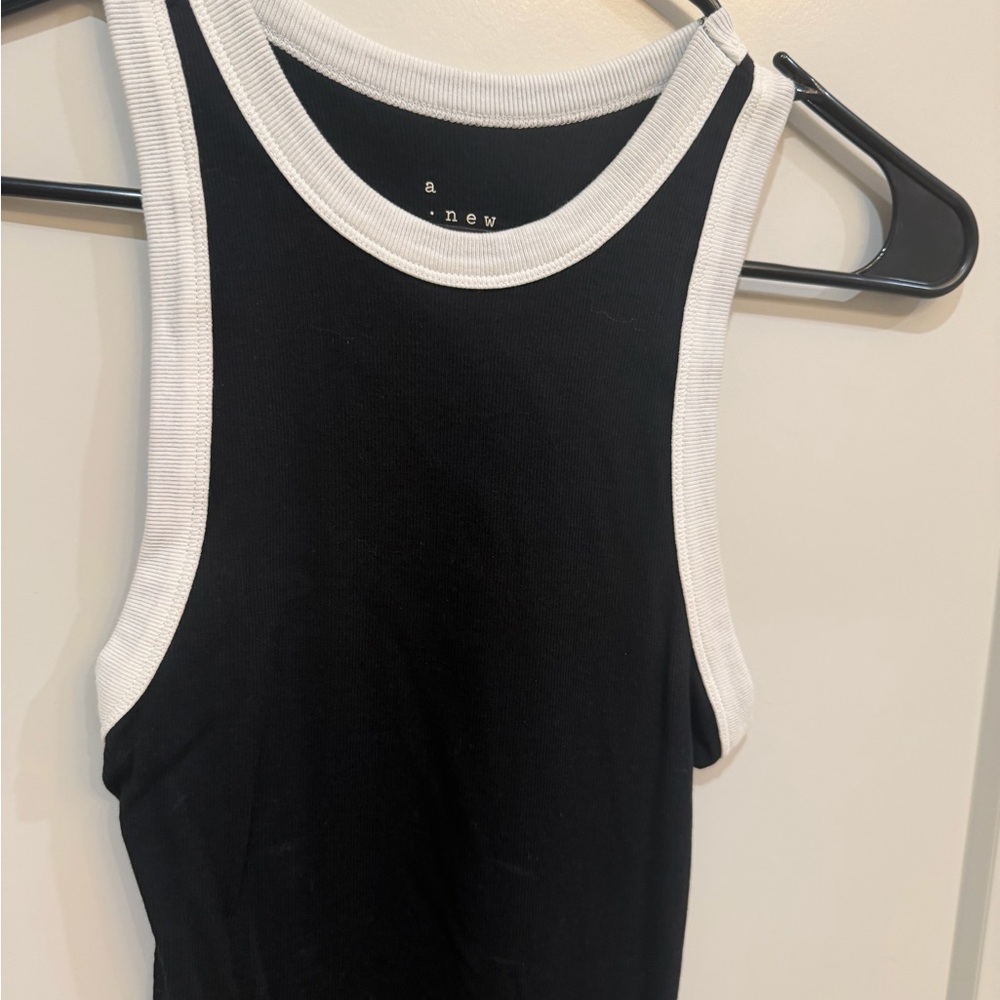 a new day Black Tank Top with White Trim